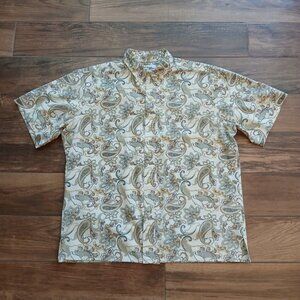 Reyn Spooner Shirt Mens Extra Large Tan Paisley Button Camp Reverse Print
